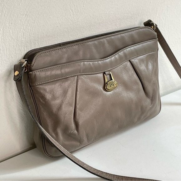 ETIENNE AIGNER Vintage Leather Bag Zipper Greige Taupe Minimalist - Picture 1 of 16